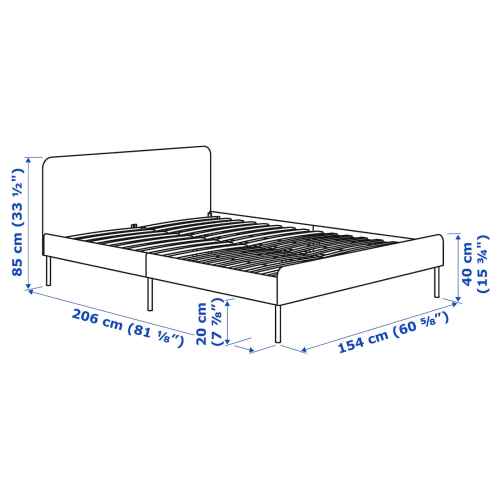 IKEA SLATTUM Upholstered Bed Frame 150x200CM Knisa Light Grey