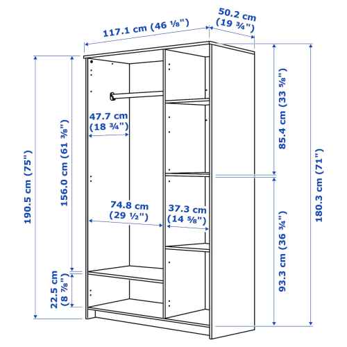 IKEA BRIMNES Wardrobe With 3 Doors 117x190CM WHITE