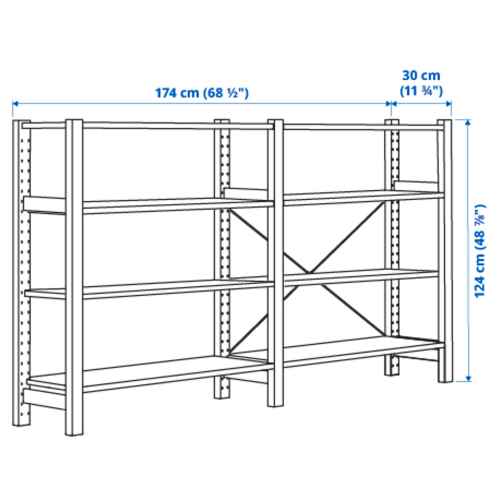 IKEA IVAR 2 Sections/Shelves 174x30x124CM PINE