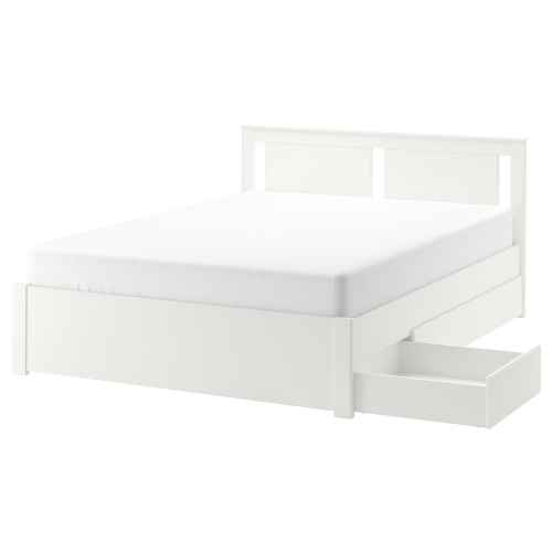 IKEA SONGESAND Bed frame with 4 storage boxes 163x207cm White, Luroy