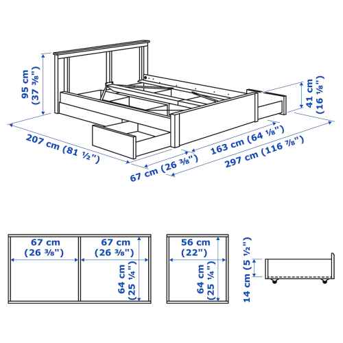 IKEA SONGESAND Bed frame with 4 storage boxes 163x207cm White, Luroy