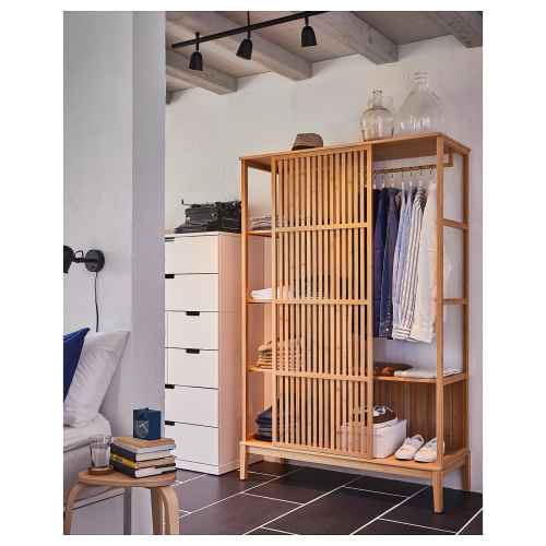 IKEA NORDKISA Open Wardrobe with Sliding Door 120x186cm, Bamboo