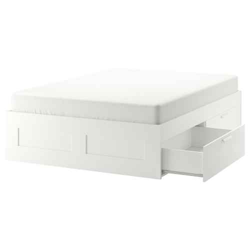 IKEA BRIMNES Small Queen Bed Frame with Storage, White & Lonset