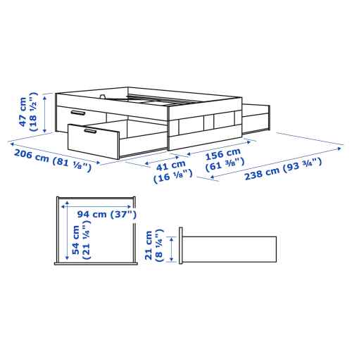 IKEA BRIMNES Small Queen Bed Base with Storage, White & Lonset