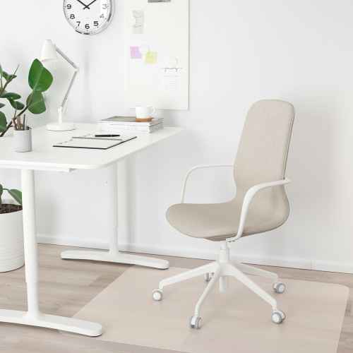 IKEA LANGFJALL Office Chair With Armrests, Gunnared Beige, White