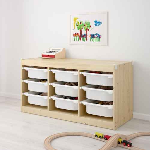 IKEA TROFAST Storage Combination with 9 Boxes 99x44x52cm, Light White Stained Pine, White