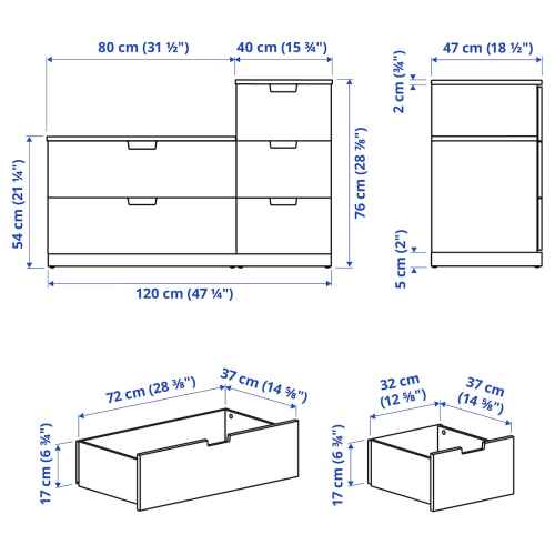 (Nordli Part)IKEA NORDLI Chest Of 5 Drawers, 120x76 cm White