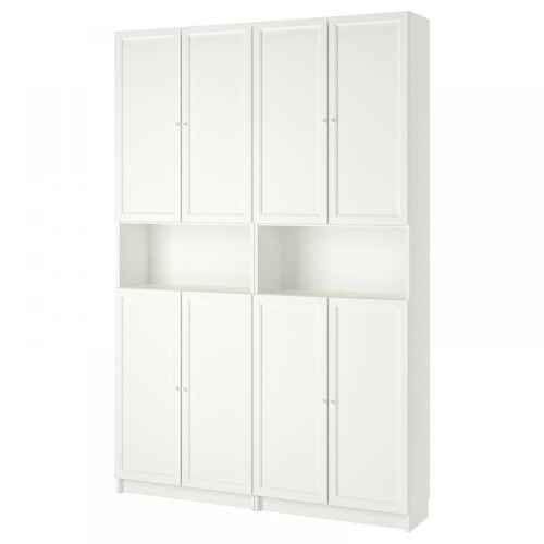 IKEA BILLY / OXBERG Bookcase w Height Extension, Panel doors, 160x30x237cm, White