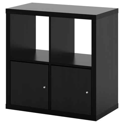 IKEA KALLAX Shelving Unit With Doors, 77x77 cm Black-Brown