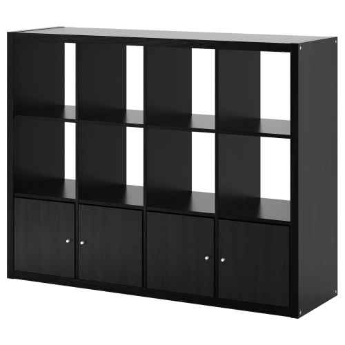 IKEA KALLAX Shelving Unit With 4 Inserts, 147x112 cm Black-Brown