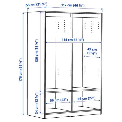 IKEA KLEPPSTAD Wardrobe with Sliding Doors 117x176cm, White