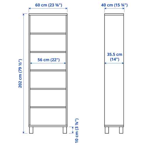 BESTA Cabinet Unit, White Stained Oak, 60x40x202 cm