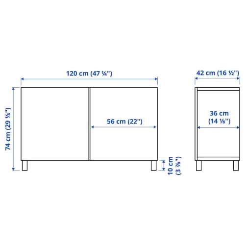 BESTA Storage Combination w Doors, White Stained Oak, 120x40x74 cm