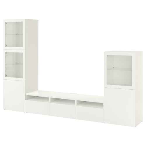BESTA TV Storage Combination Glass Doors, White, Clear Glass, 300x42x193 cm
