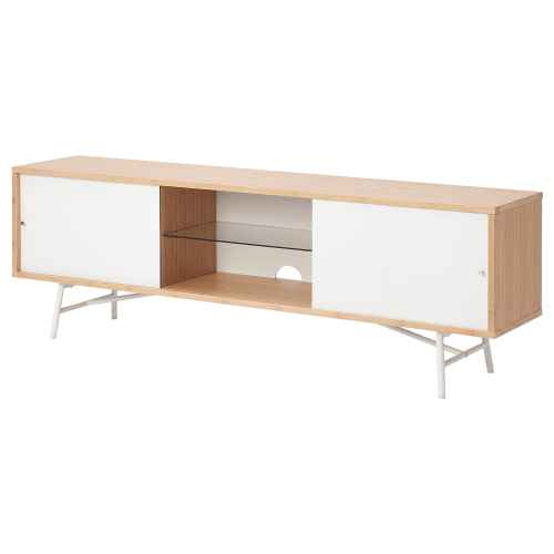 IKEA SVENARUM TV Bench With Sliding Doors, Bamboo, White, 170x35x54 cm
