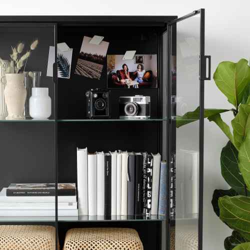 IKEA RUDSTA Glass Door Cabinet, Anthracite, 80x37x120 cm