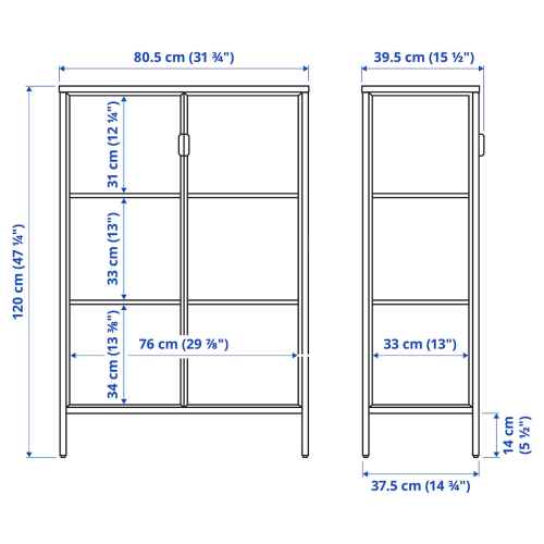 IKEA RUDSTA Glass Door Cabinet, Anthracite, 80x37x120 cm