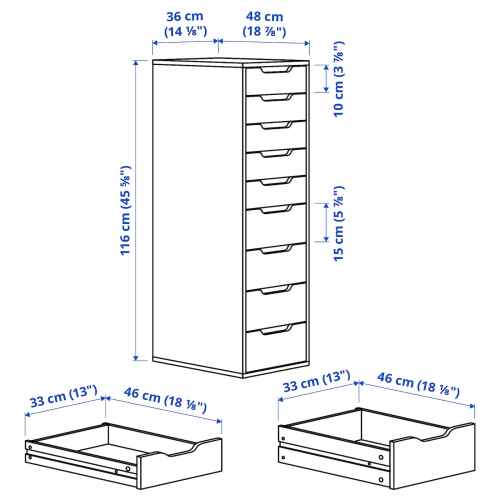 IKEA ALEX Drawer unit with 9 drawers, white, 36x116 cm