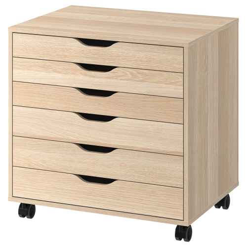 IKEA ALEX Drawer unit on castors, white stained, oak effect, 67x66 cm