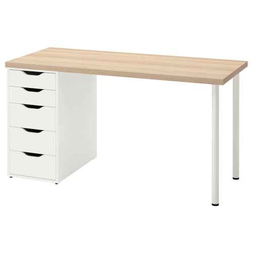 IKEA LAGKAPTEN / ALEX Desk white stained oak effect, ADILS leg white 140x60 cm