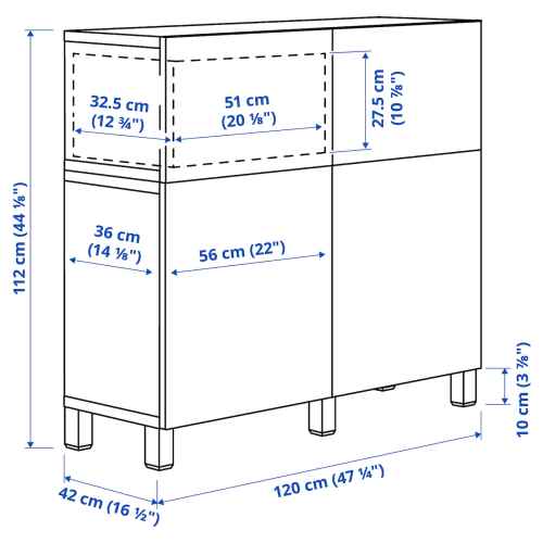 IKEA BESTA Storage Combination w Doors/Drawers, WH 120x42x112 cm