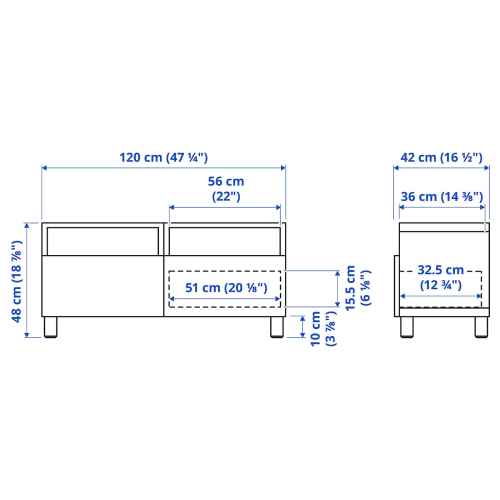 (Besta Part)IKEA BESTA TV Bench w Drawers ,WH 120x42x48 cm