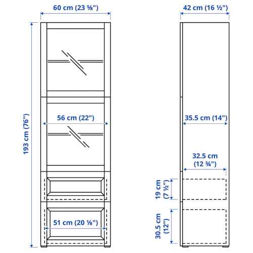 (Besta Part)IKEA BESTA Storage Combination with glass Doors, WH 60x42x193 cm