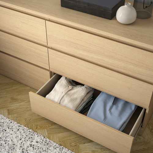 IKEA MALM Chest of 6 Drawers 160x78cm, White Stained Oak Veneer