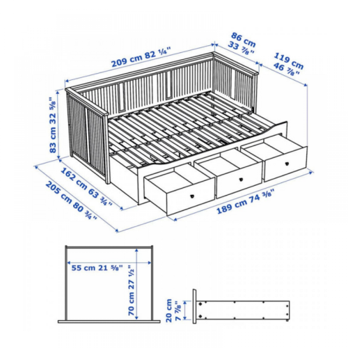 IKEA HEMNES Day-bed Frame and 2 Memory Foam Mattresses Combo, 80x200cm