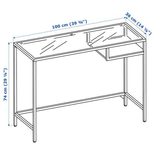 IKEA VITTSJO Laptop table, 100X36cm, White, Glass