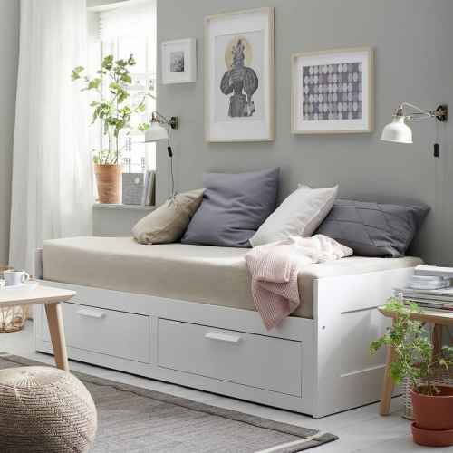 IKEA BRIMNES Day-bed Frame and 2 Memory Foam Mattresses Combo, 80x200cm