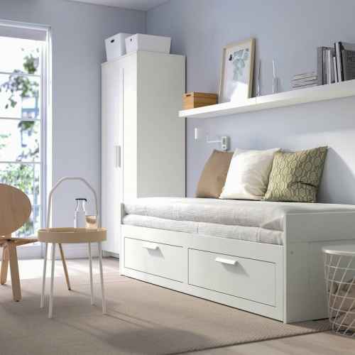 IKEA BRIMNES Day-bed Frame and 2 Memory Foam Mattresses Combo, 80x200cm