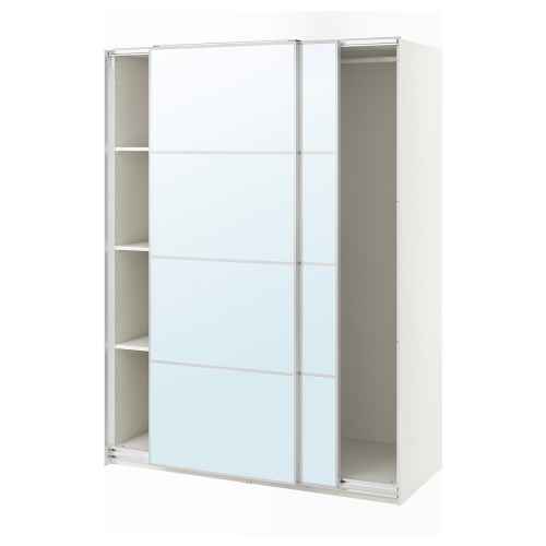 IKEA PAX / AULI Wardrobe with 1 clothes rail and 3 shelf, white/mirror glass, 150x66x201 cm