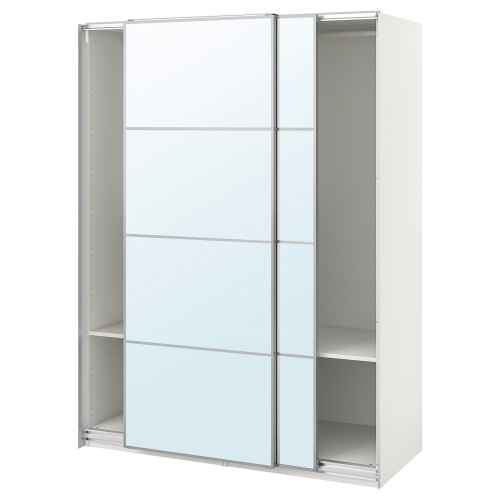 IKEA PAX / AULI Wardrobe with 2 clothes rail and 2 shelf, white/mirror glass, 150x66x201 cm