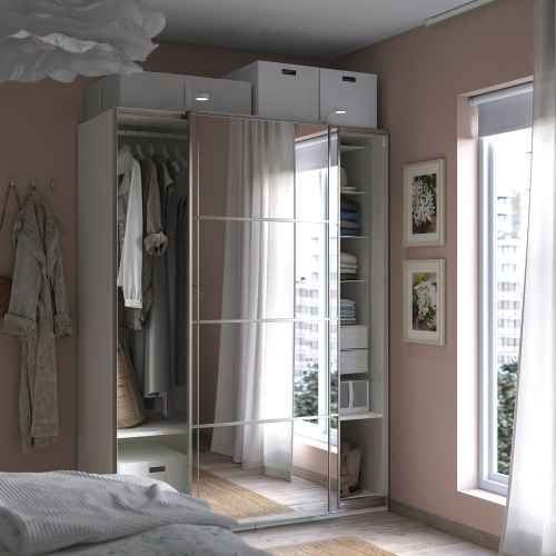 IKEA PAX / AULI Wardrobe, Mirror Glass, , 150x66x201cm, White