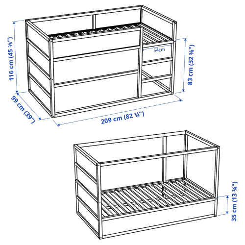 IKEA KURA Reversible bed 99x209cm White, Pine