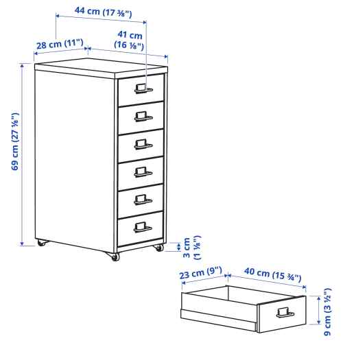 IKEA HELMER Drawer unit on castors 28x69cm White