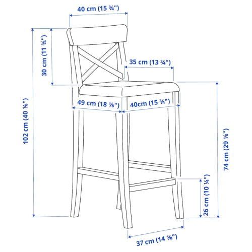 IKEA INGOLF Bar Stool with Backrest 74cm, White