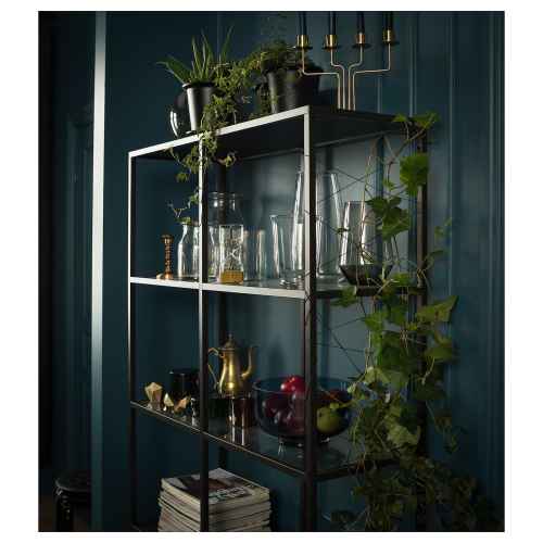 IKEA VITTSJO Shelving Unit 100x175cm, Black-brown, Glass