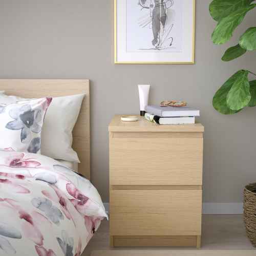 IKEA MALM Chest of 2 Drawers 40x55cm, White Stained Oak Veneer