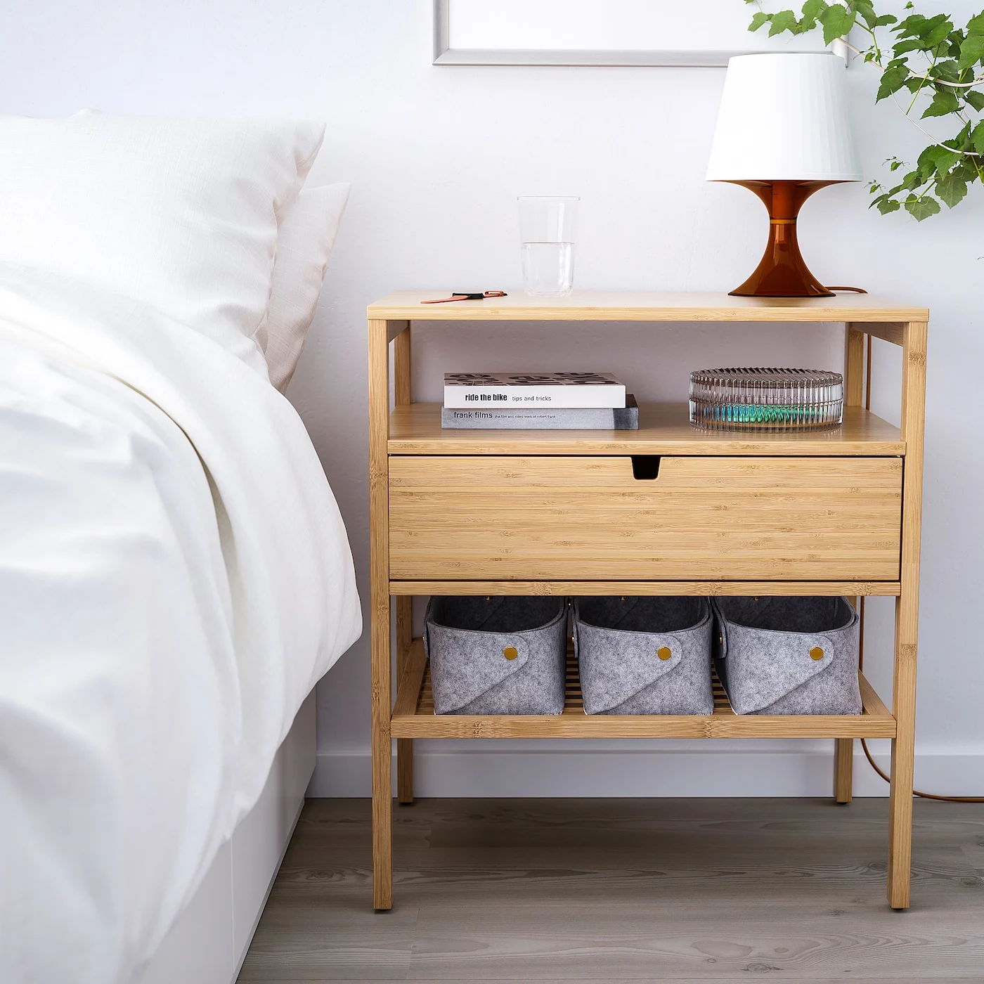 IKEA NORDKISA Bedside table, bamboo, 60x40 cm