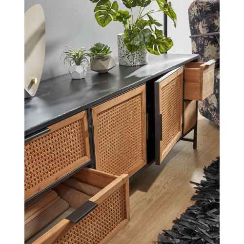 Kave Home KYOKO TV Stand, Black, Natural, 150x55x40 cm