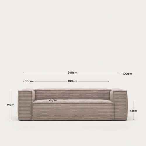 Kave Home Blok 3-Seat Sofa, Corduroy, Pink
