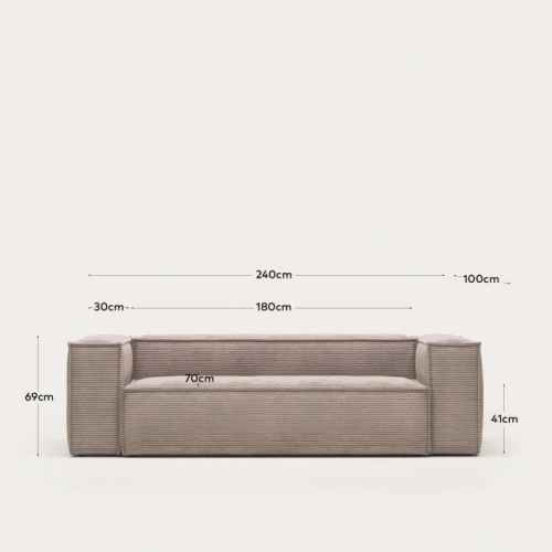 Kave Home Blok 3-Seat Sofa, Corduroy, Pink