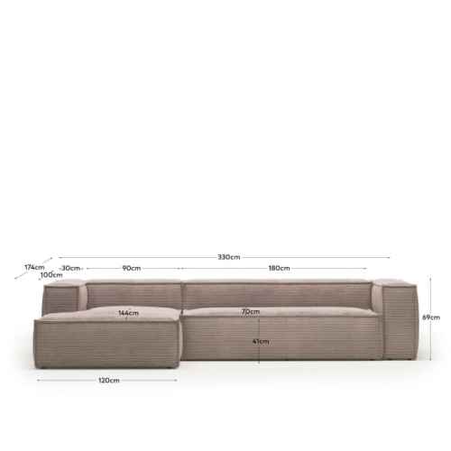 Kave Home Blok 4-Seat Modular Sofa with Left Chaise, Corduroy, Pink