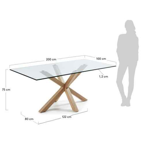 Kave Home ARYA Dining Table, Clear Natural, 200x75x100 cm