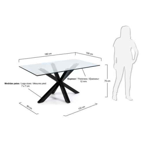 Kave Home Argo Dining Table, Clear & Black, 1.8m