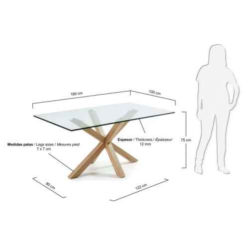 Kave Home Argo Dining Table, Clear & Natural, 1.8m