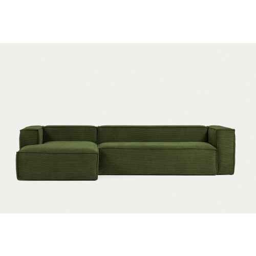 Kave Home Blok 4-Seat Modular Sofa with Left Chaise, Corduroy, Green