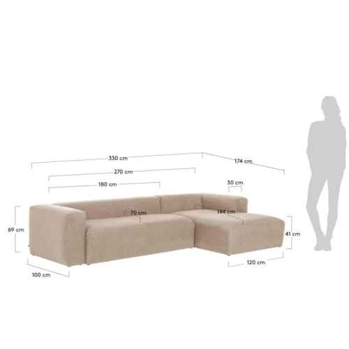 Kave Home Blok 4-Seat Modular Sofa with Right Chaise, Beige